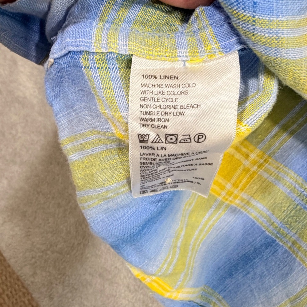 Tommy Bahama Button Down Shirt Mens Large Blue Yellow Plaid 100% Linen - Picture 6 of 9
